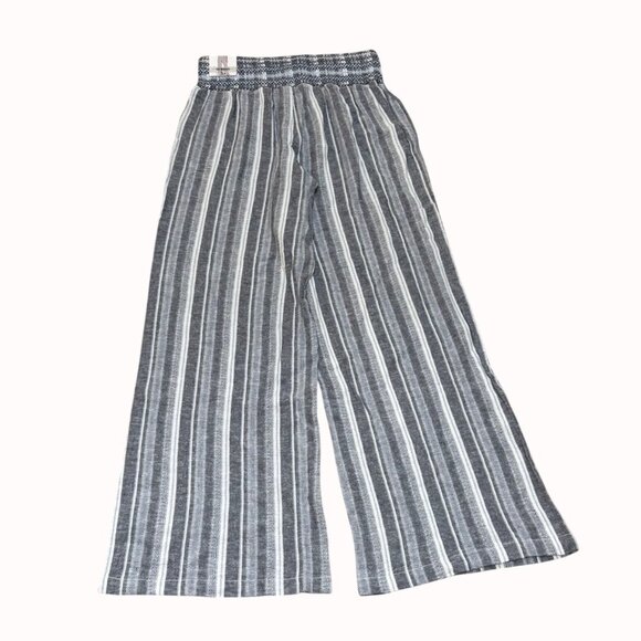 Rewash Smoked Wide Leg Pants Size L Linen Blend Pull On Striped Summer Beach - Picture 1 of 16